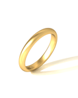 Tropaêz Classic Women's Band in 20k Gold, timeless unadorned design, 5mm wide--alternate angled view.