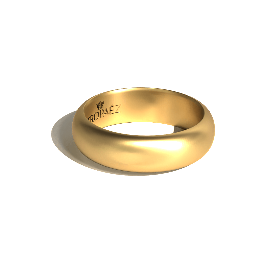 Tropaêz Classic Men's Band in 20k Gold, timeless unembellished design, 5mm wide.