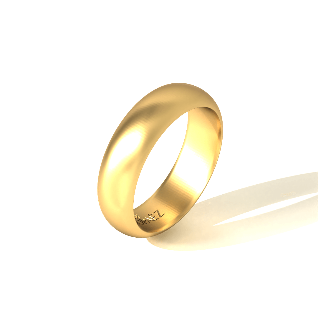 Tropaêz Classic Men's Band in 20k Gold, timeless unembellished design, 5mm wide--alternate angle view.
