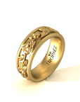 Banquet Wedding Band in 20k Gold by Tropaêz, featuring a sculpted vine motif, 9mm wide--alternate angle view.