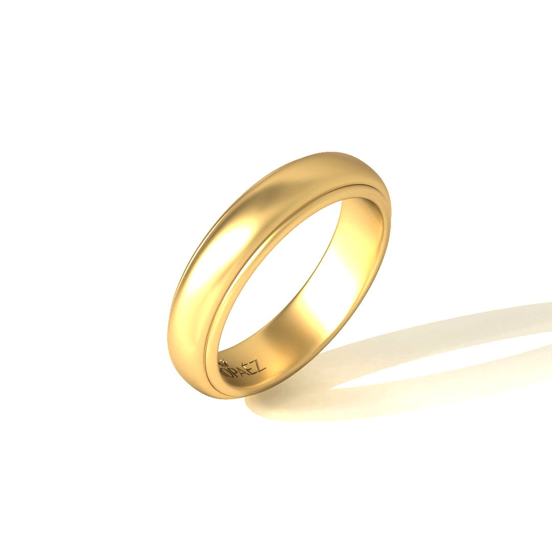 Volonté Wedding Band in 20k Gold by Tropaêz, featuring a doubled shank, 5mm wide-- alternate angle view.