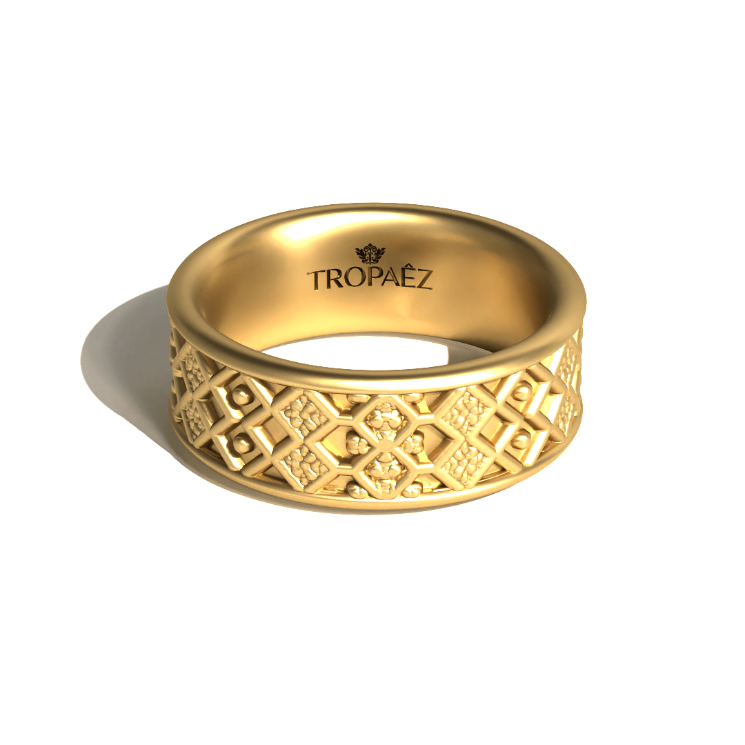 Palatine Ring in 20k Gold by Tropaêz, featuring a refined coronet motif, 9mm wide.