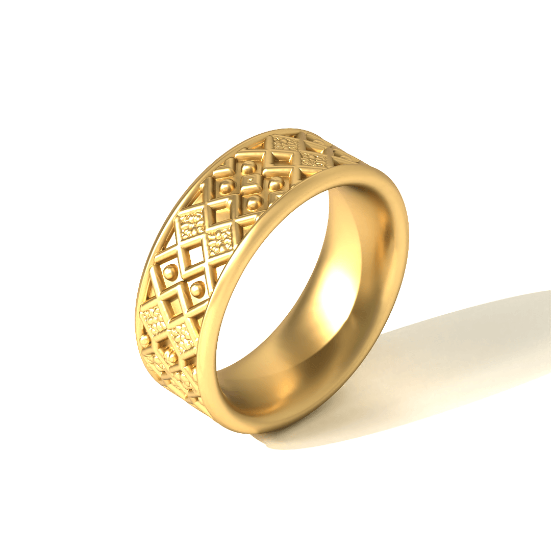 Palatine Ring in 20k Gold by Tropaêz, featuring a refined coronet motif, 9mm wide,--alternate angle view.