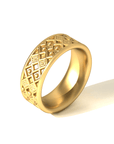 Palatine Ring in 20k Gold by Tropaêz, featuring a refined coronet motif, 9mm wide,--alternate angle view.