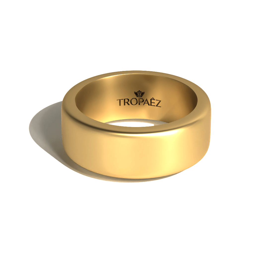 Fortitude Ring in 20k Gold by Tropaêz, bold minimalist design, 9mm wide.