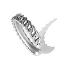 Cuban Twin-Link Cuff Bracelet in Sterling Silver by Tropaêz, sleek slip-on design, 12mm wide--side view.