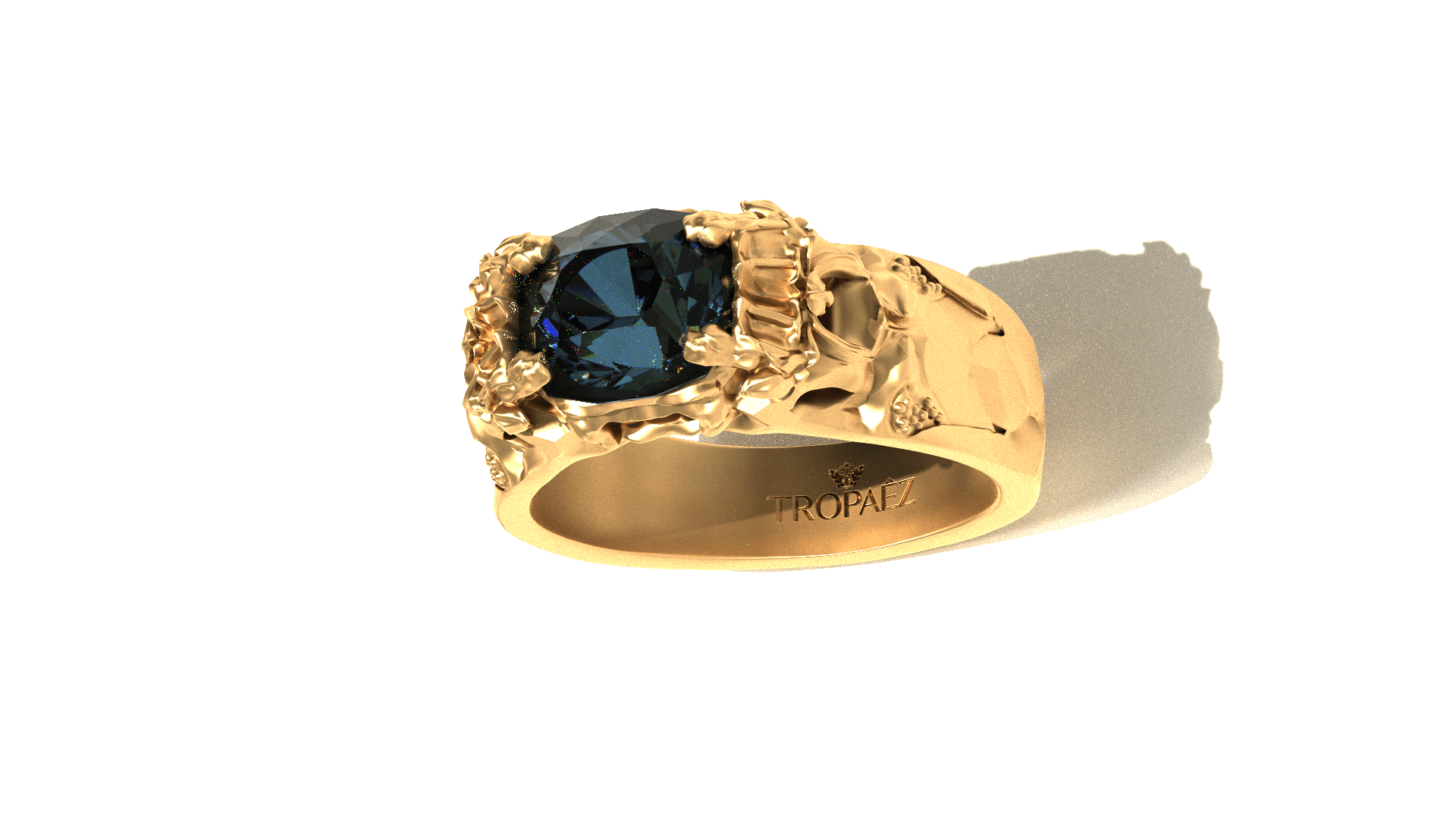 Manor House Ring in 20k Gold by Tropaêz, limited edition with vineyard motifs and London Blue Topaz.