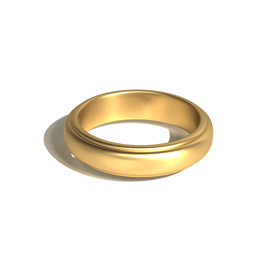 Volonté Wedding Band in 20k Gold by Tropaêz, featuring a doubled shank, 5mm wide--seen from the side.