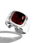 Grand Touring Ring in White Gold by Tropaêz, featuring a deep red garnet and resort styling--seen from above.