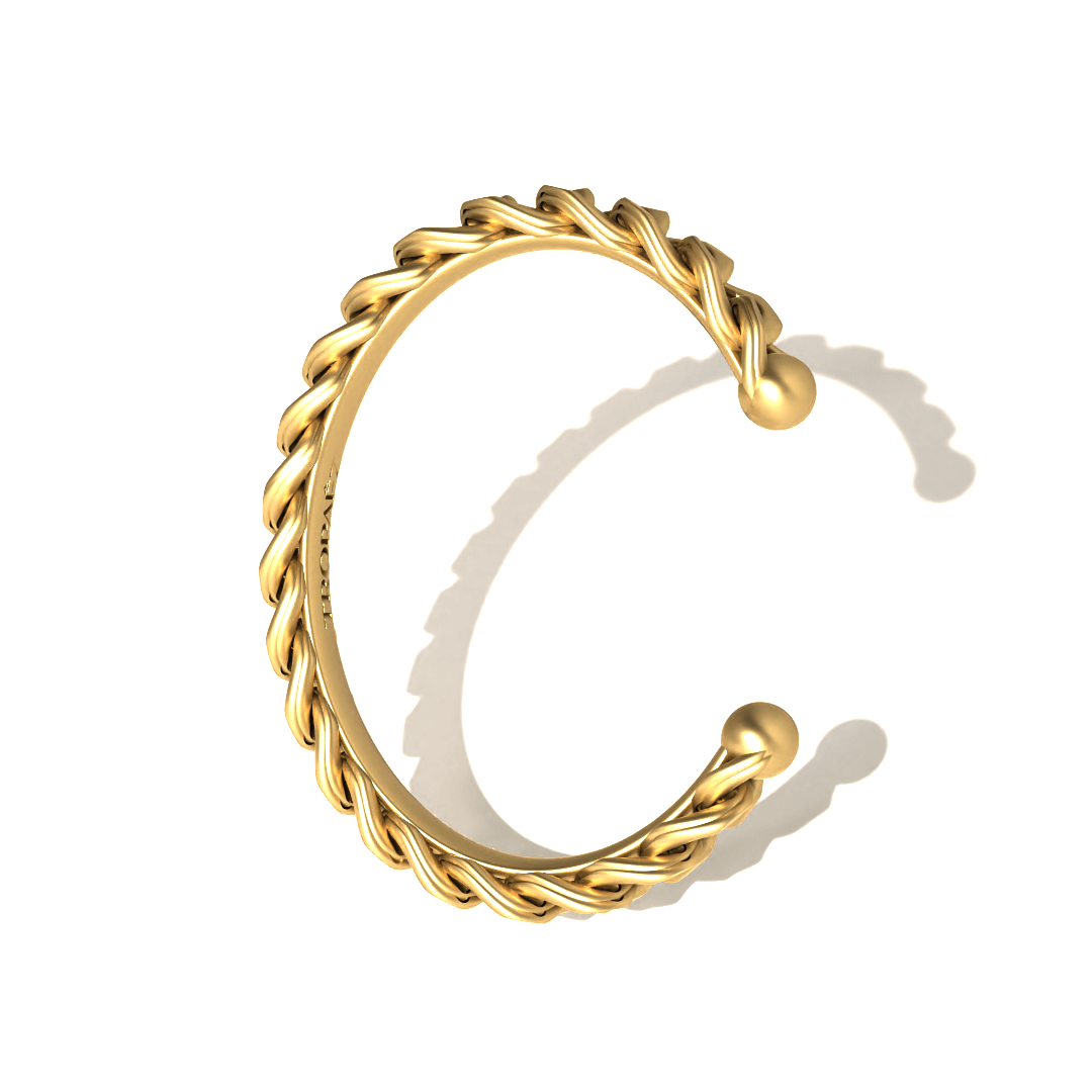 Cuban Twin-Link Cuff Bracelet in 18k Yellow Gold by Tropaêz, sleek slip-on design, 12mm wide--profile view.