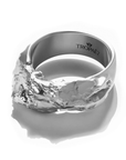 Cascades Ring in White Gold by Tropaêz, featuring bold peaks and plunges, 9mm wide--seen from above.