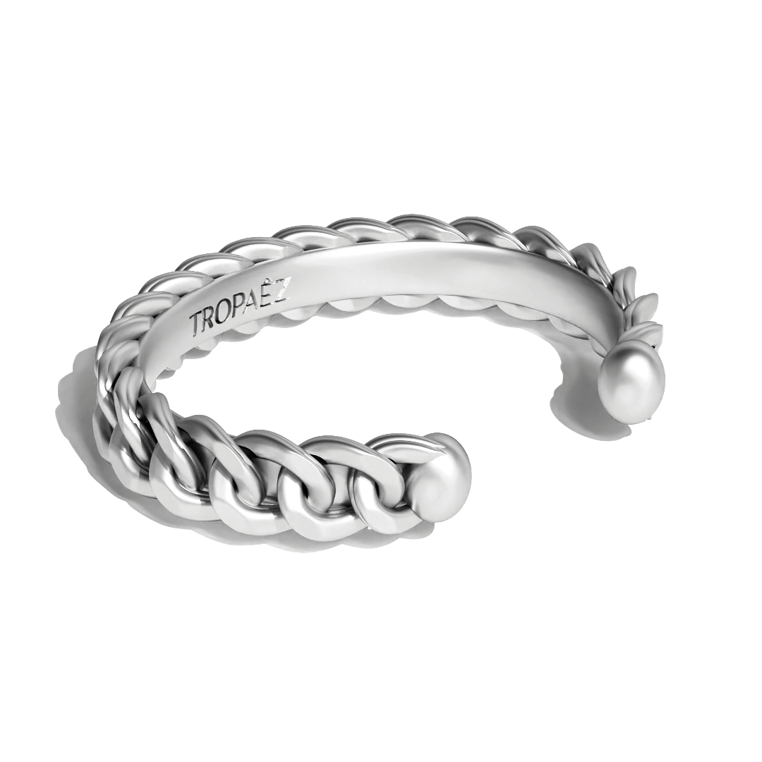 Cuban Twin-Link Cuff Bracelet in Sterling Silver by Tropaêz, sleek slip-on design, 12mm wide.